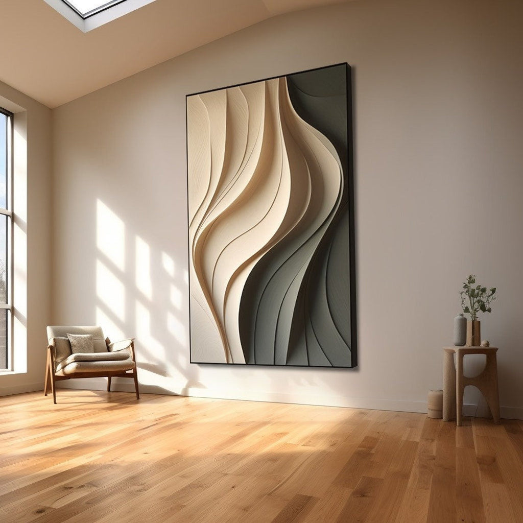 Beige and Olive Wave Panel 3D Wall Art Home Decor