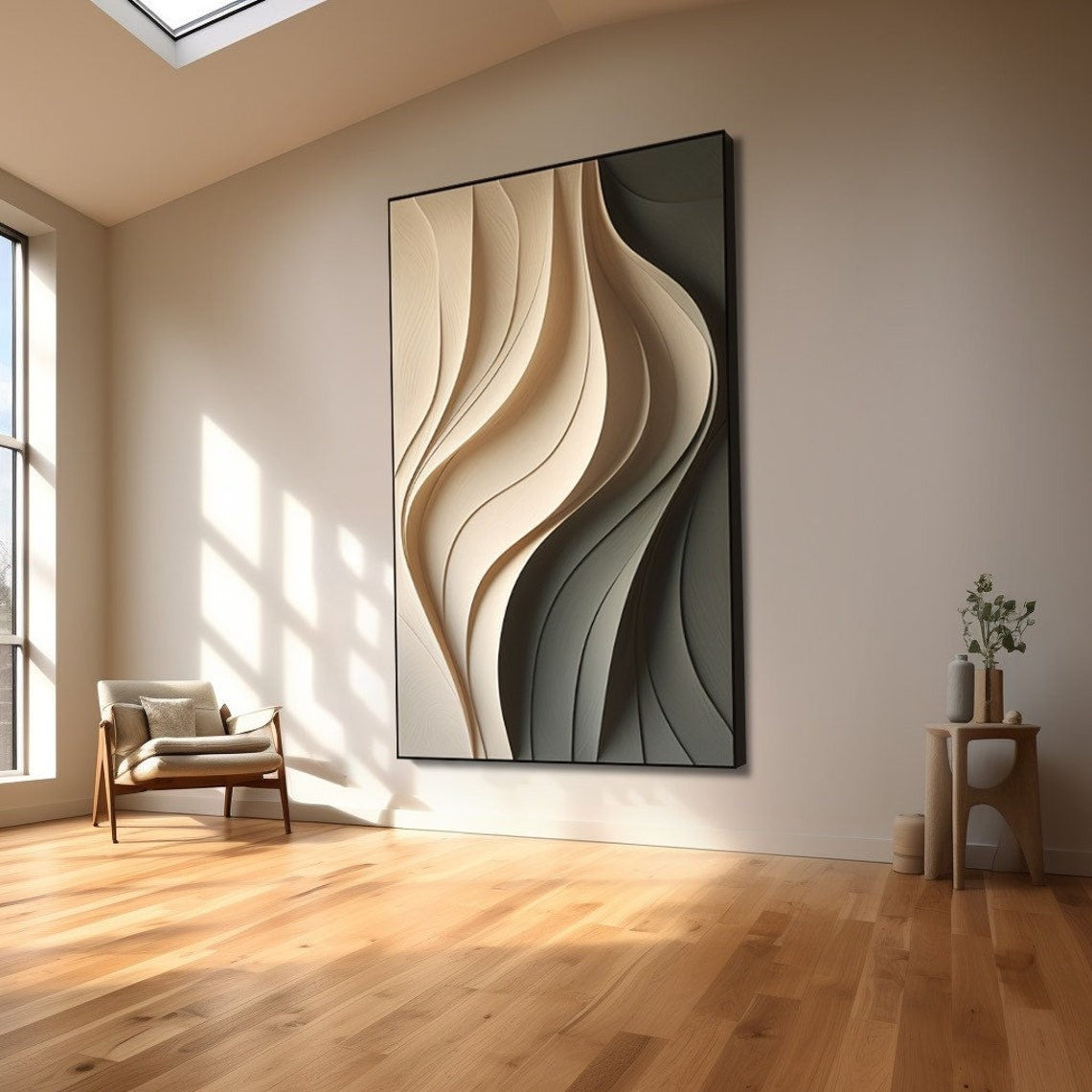 Beige and Olive Wave Panel 3D Wall Art Home Decor