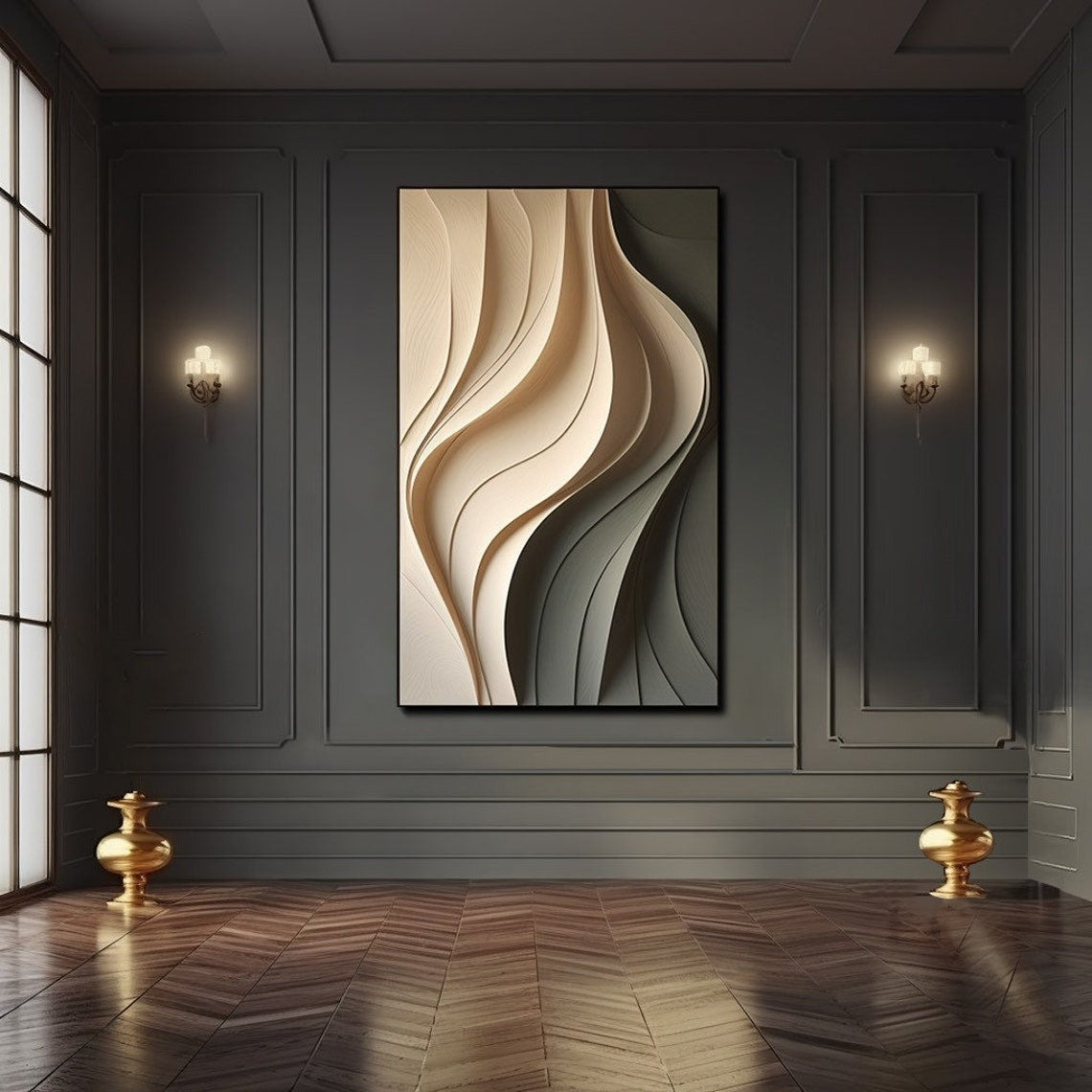 Beige and Olive Wave Panel 3D Wall Art Home Decor