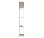 Beige Color Cotton Shade 3 Tier Shelf Storage Solid Wooden Floor Lamp