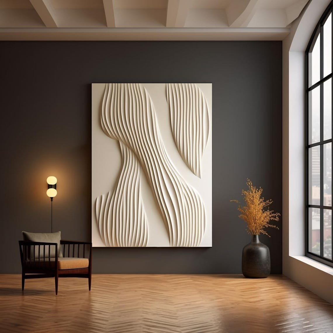 Beige Flow Vertical Wave Texture 3D Wall Art Home Decor