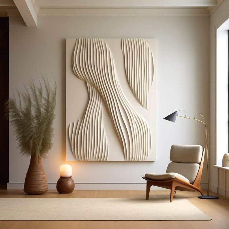 Beige Flow Vertical Wave Texture 3D Wall Art Home Decor