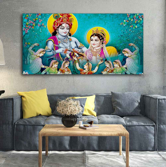 Big Panoramic Radha Krishna Canvas Wall Painting - Decor Smart