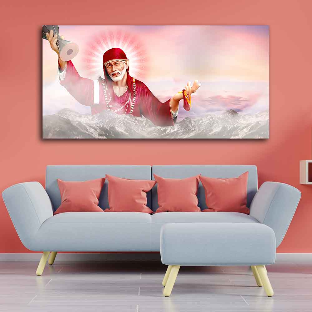 Big Size Devotional Sai Baba Wall Painting - Decor Smart