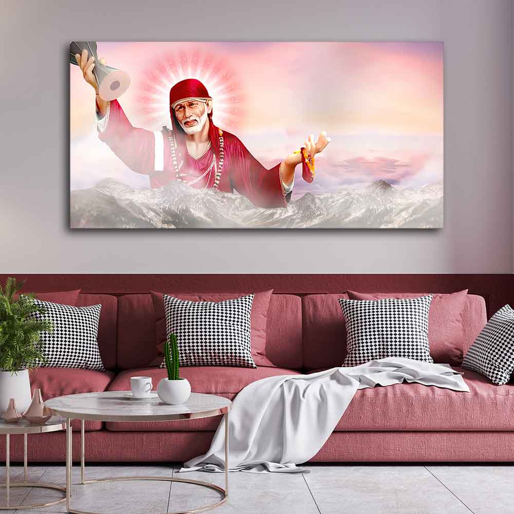 Big Size Devotional Sai Baba Wall Painting - Decor Smart