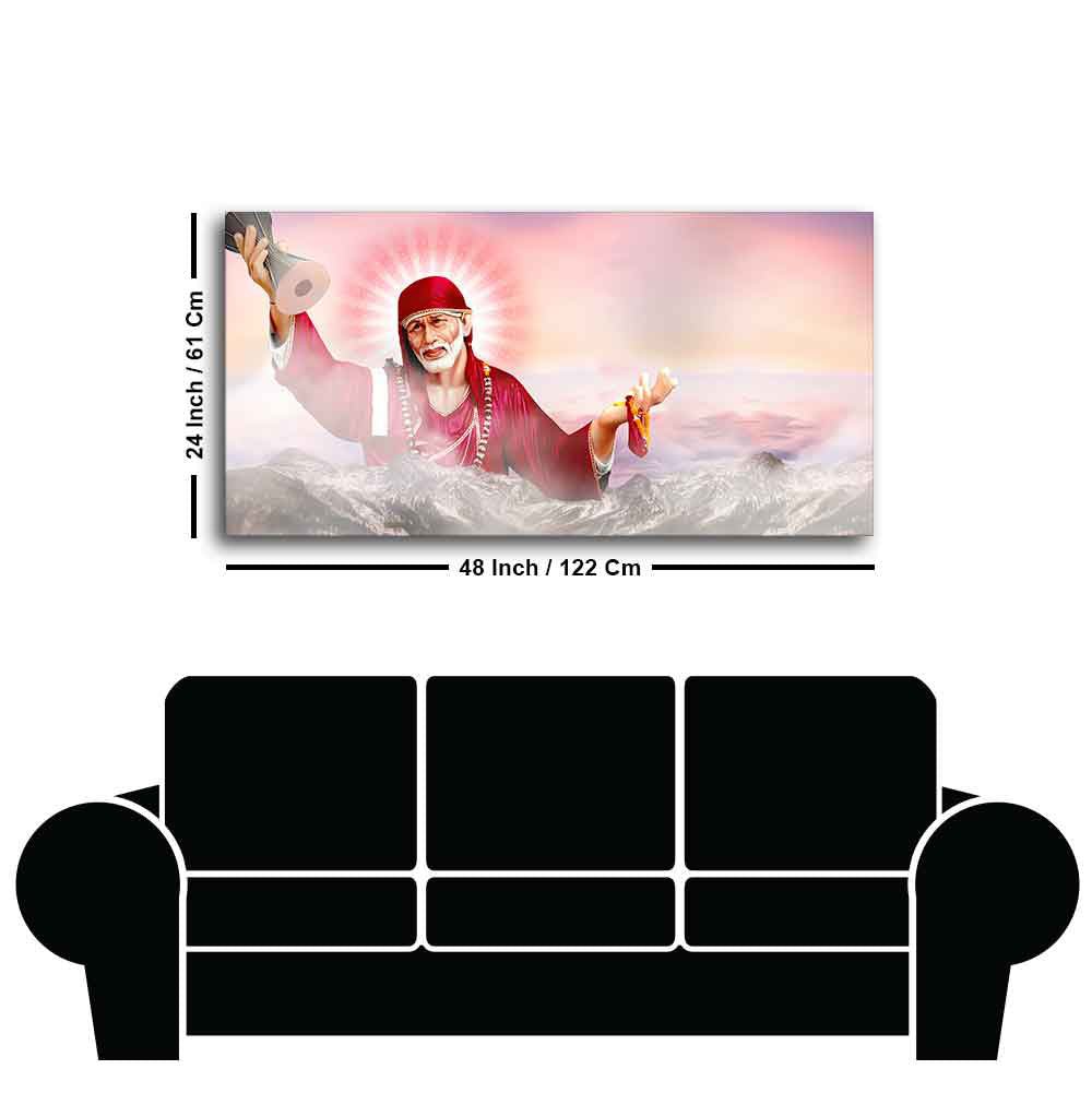 Big Size Devotional Sai Baba Wall Painting - Decor Smart