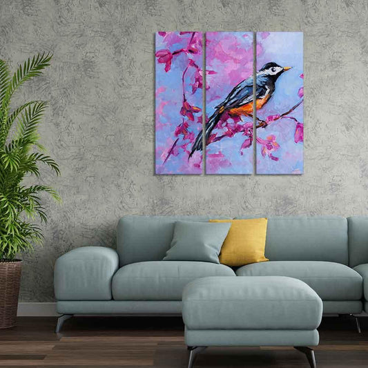 Bird with Nature Abstract design 3 Pieces Wall Painting - Decor Smart