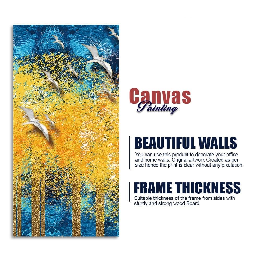 Birds Flying Over Golden Trees Forest Premium Canvas Wall Painting - Decor Smart