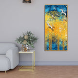 Birds Flying Over Golden Trees Forest Premium Canvas Wall Painting - Decor Smart