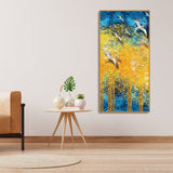 Birds Flying Over Golden Trees Forest Premium Canvas Wall Painting - Decor Smart