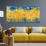 Birds Flying Over Golden Trees Forest Wall Painting - Decor Smart