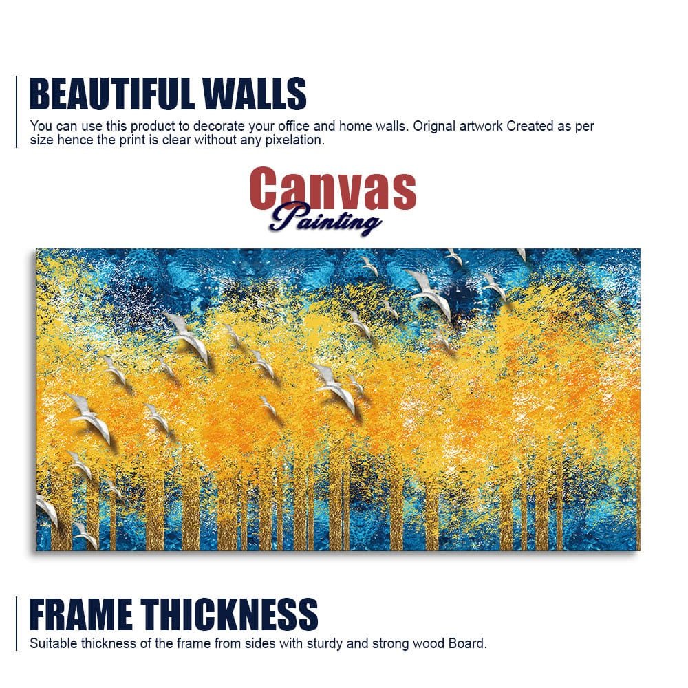 Birds Flying Over Golden Trees Forest Wall Painting - Decor Smart