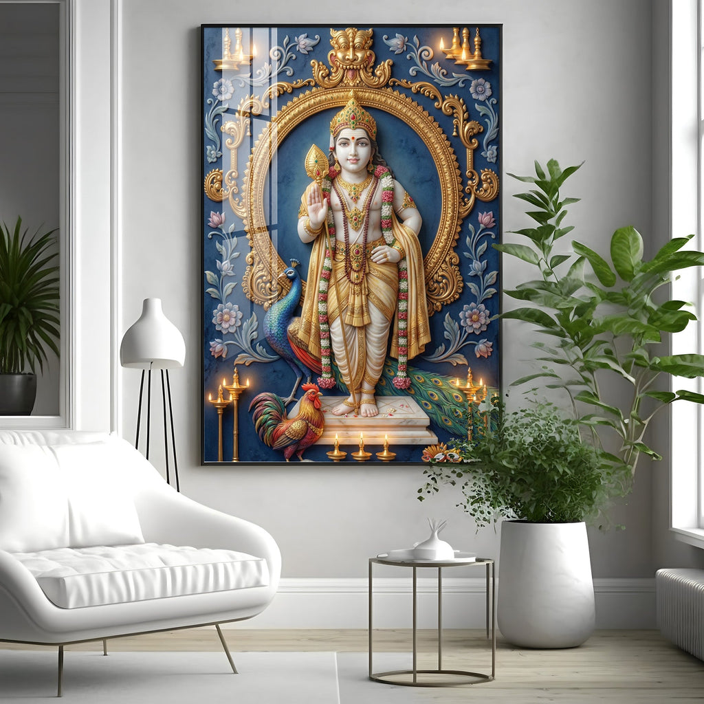 Hindu Lord Murugan Premium Acrylic Vertical Wall Art