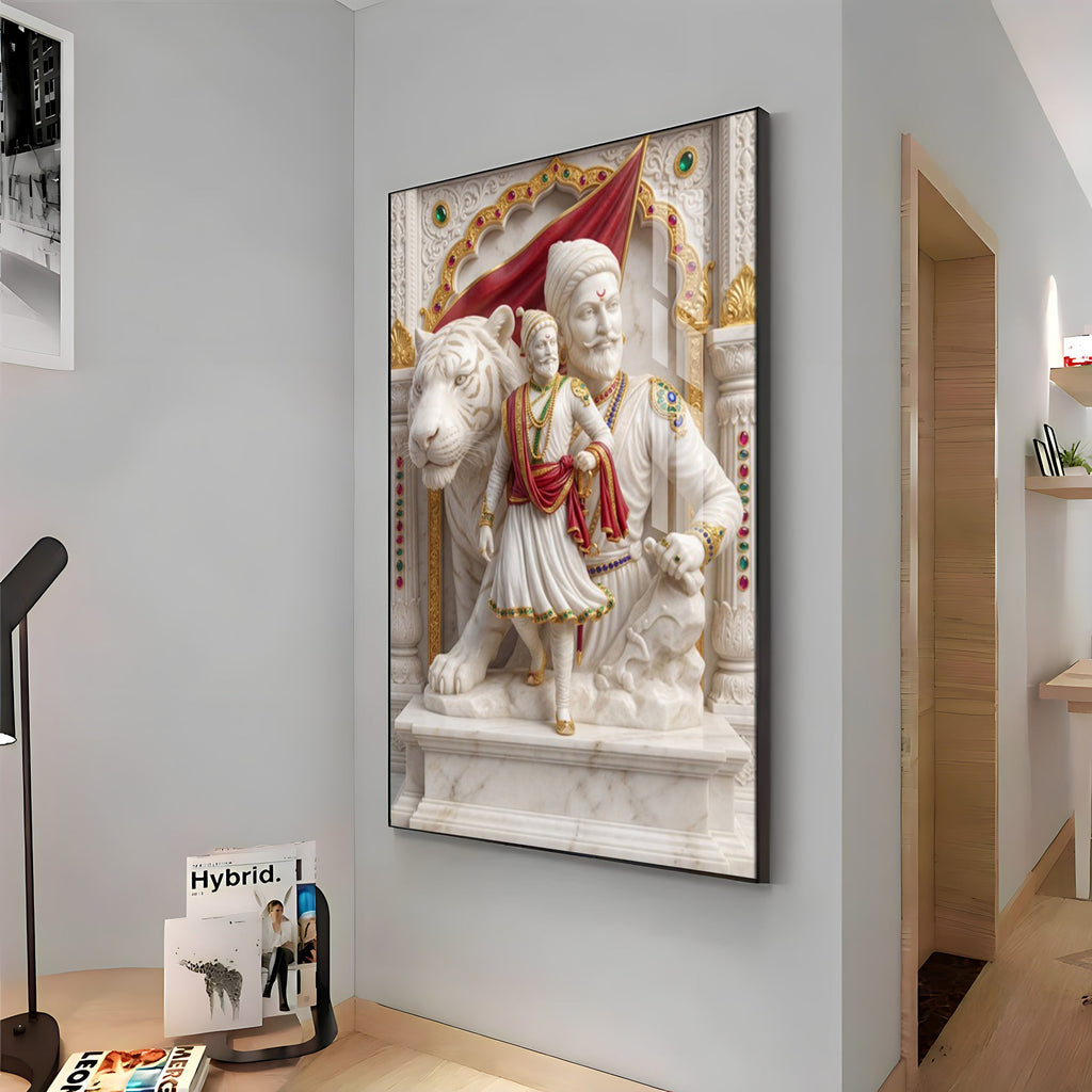 Chhatrapati Shivaji Maharaj With Tiger Premium Acrylic Vertical Wall Art