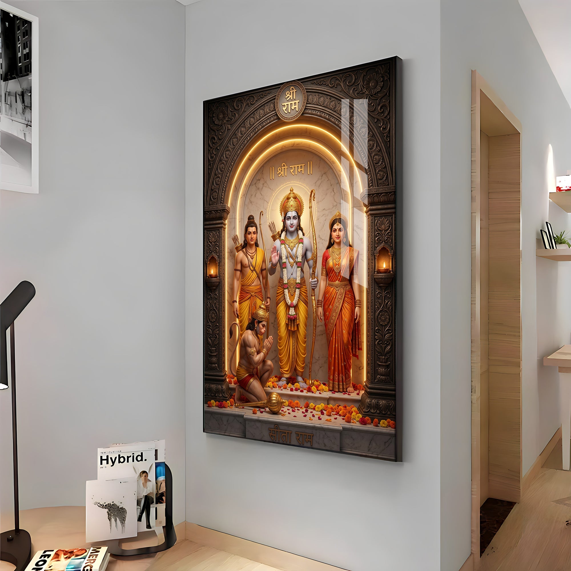 Lord Rama, Goddess Sita, Lakshmana, & Hanuman Premium Acrylic Vertical Wall Art