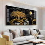 White Deer With Golden Tree Premium Acrylic Horizontal Wall Art
