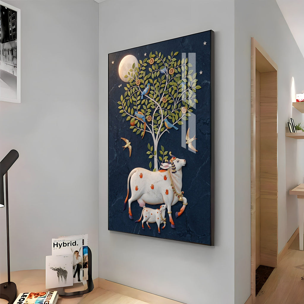 Pichwai Cow Premium Acrylic Vertical Wall Art