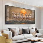 Majestic White Horses With Warm Sun Premium Acrylic Horizontal Wall Art