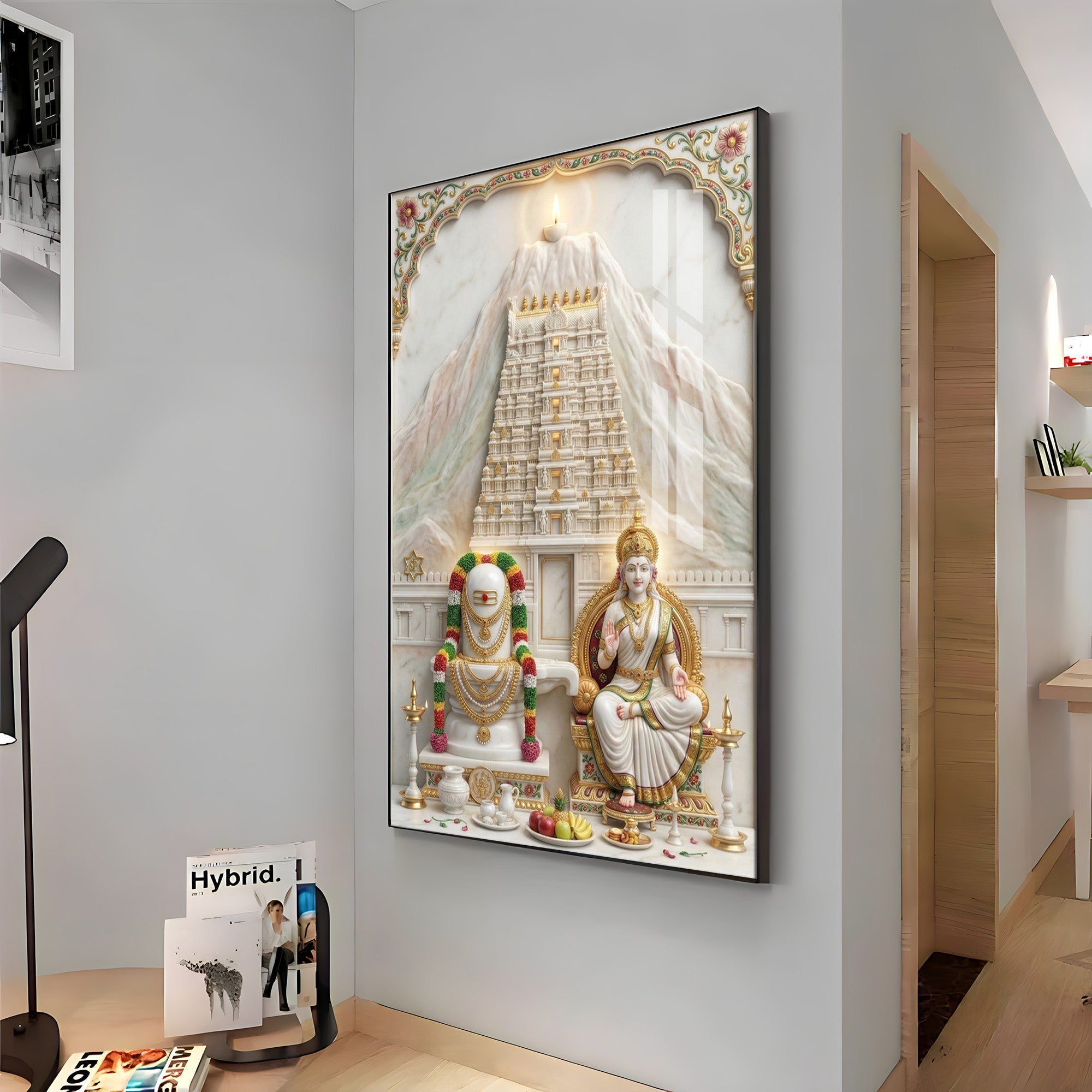 Shivalingam and Goddess Parvati Premium Acrylic Vertical Wall Art