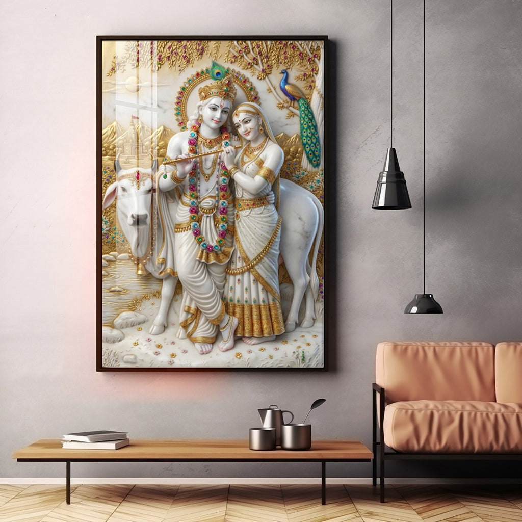 Serenity of Radha Krishna Premium Acrylic Vertical Wall Art