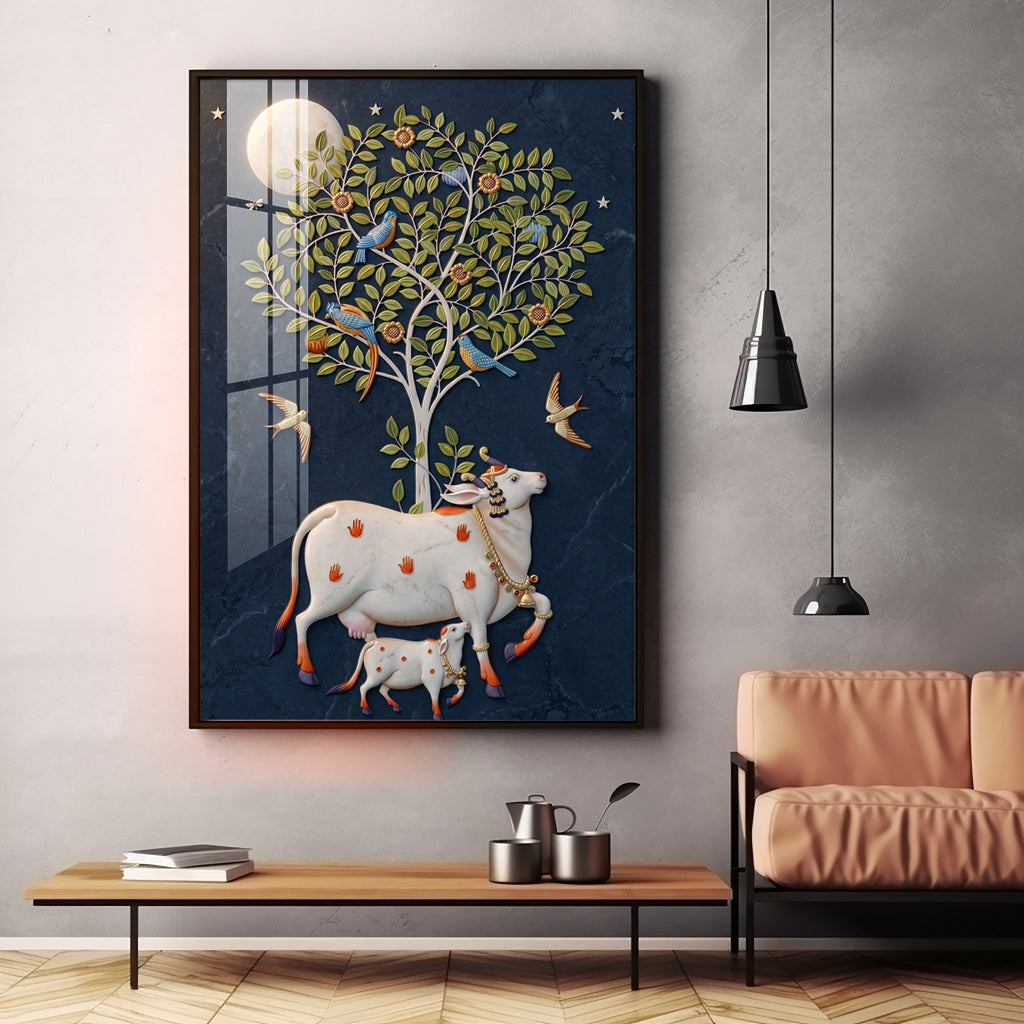 Pichwai Cow Premium Acrylic Vertical Wall Art