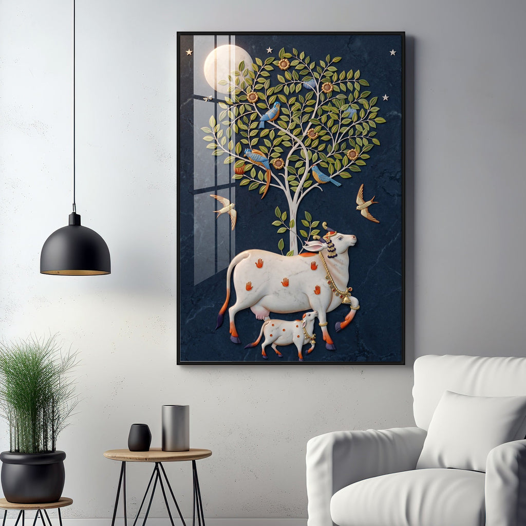 Pichwai Cow Premium Acrylic Vertical Wall Art
