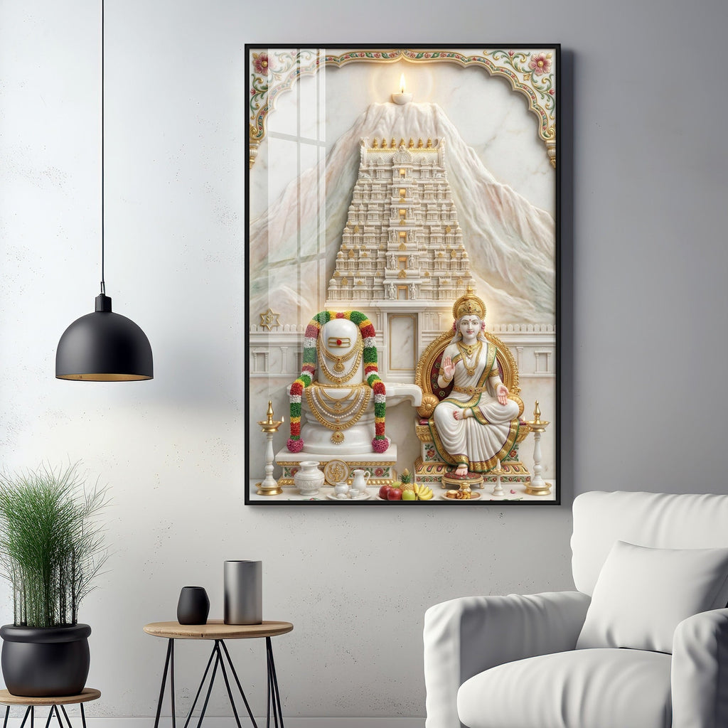 Shivalingam and Goddess Parvati Premium Acrylic Vertical Wall Art
