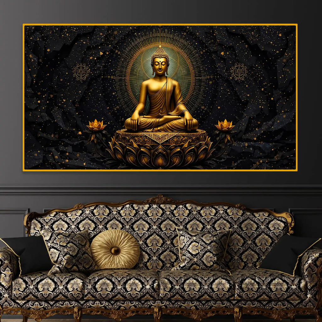 Black Background Buddha Crystal Glass Painting for Meditation Room Décor