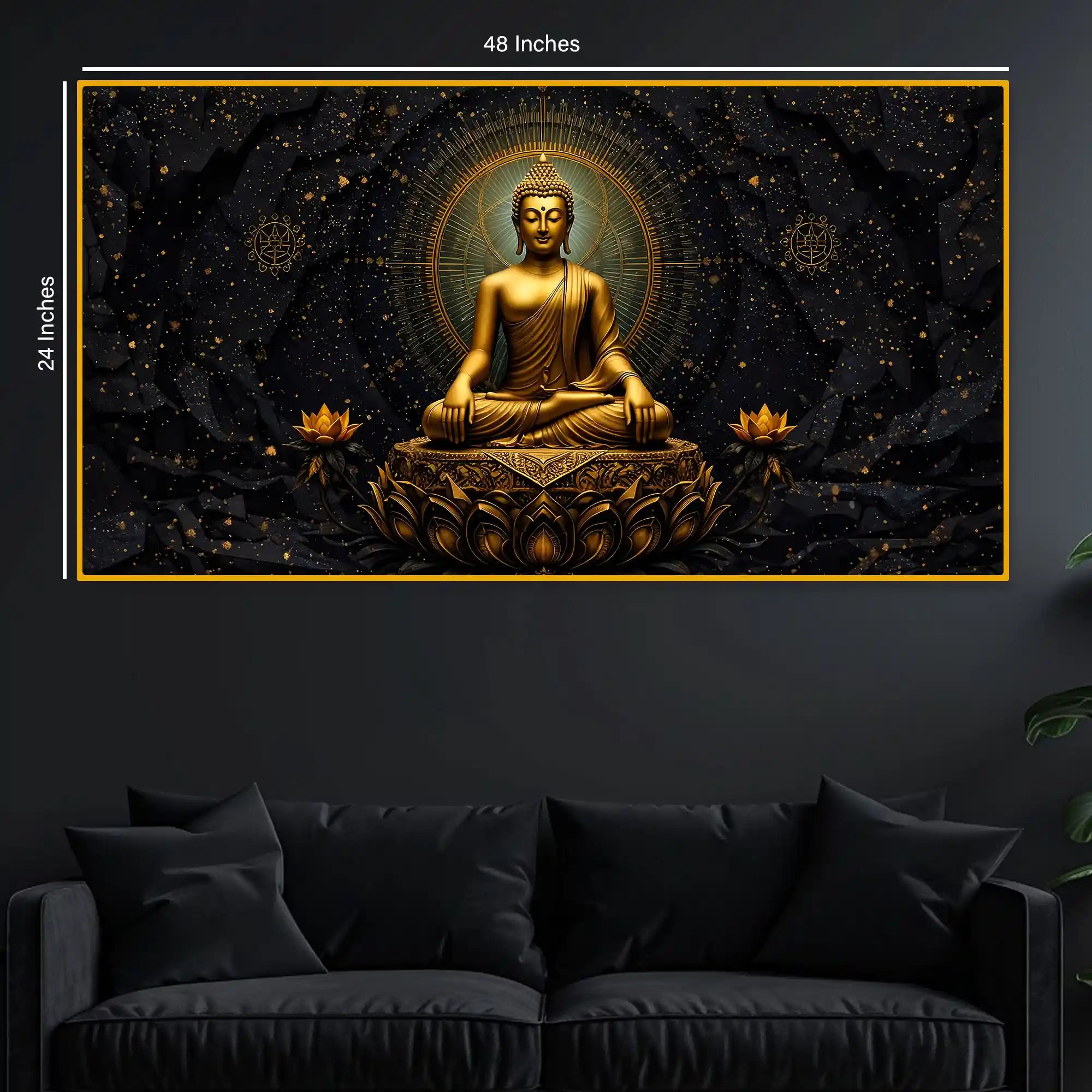 Black Background Buddha Crystal Glass Painting for Meditation Room Décor