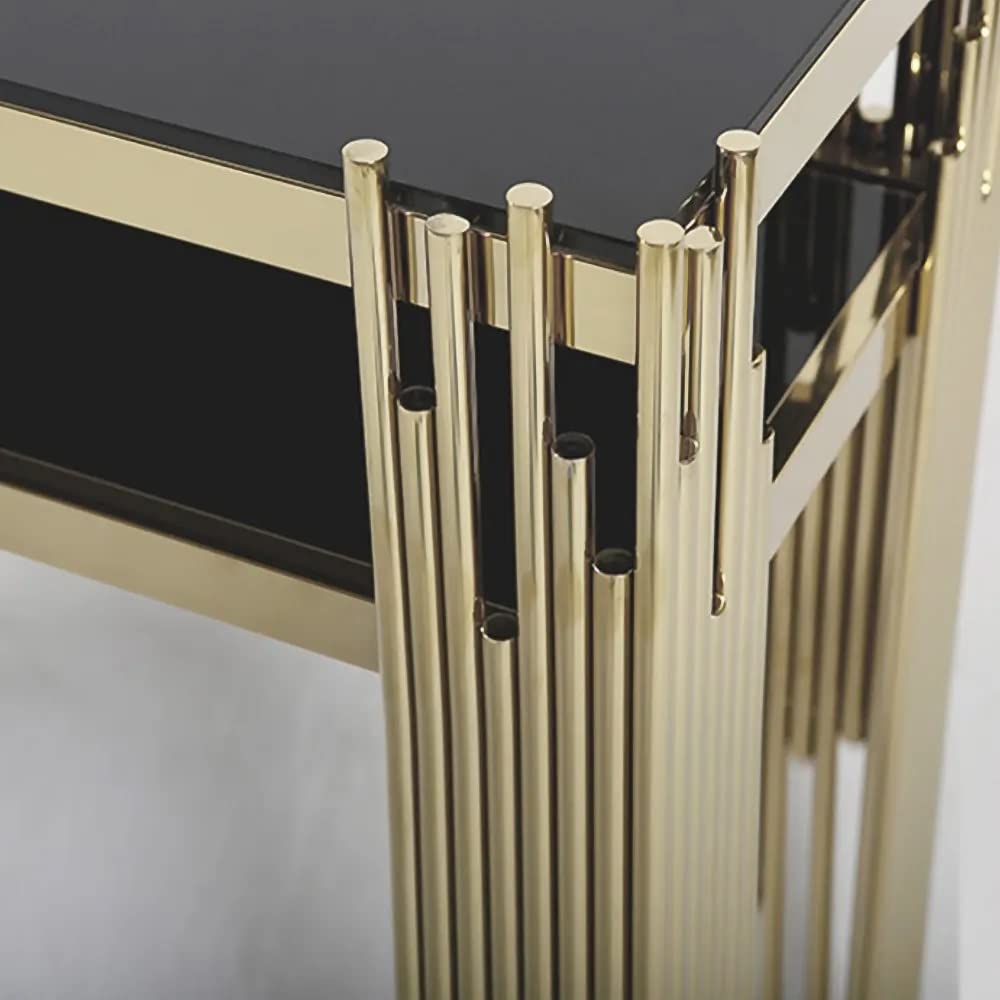 Black Faux Marble 2 - Tier Narrow Console Table - Decor Smart