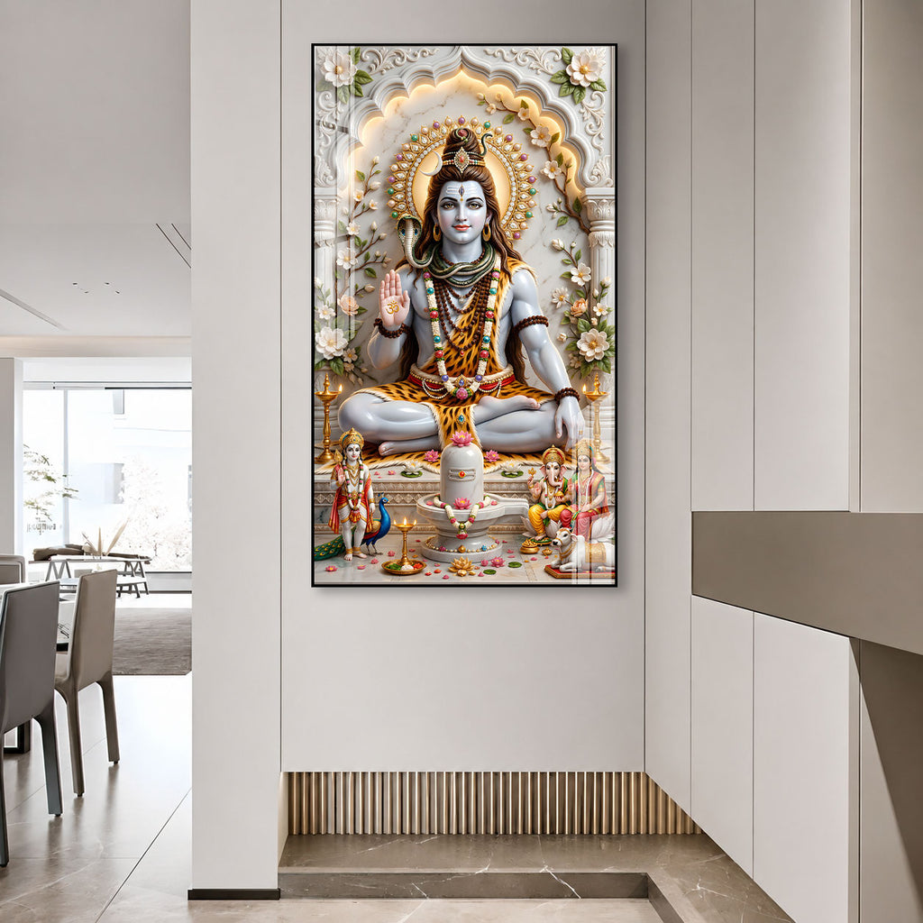 Mahadev Acrylic Glass Wall Painting with Shivling for Home Decor