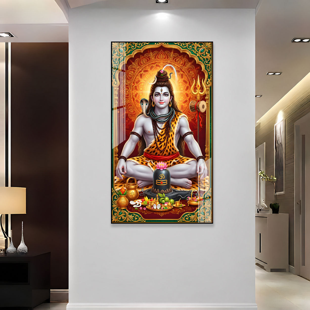 Lord Shiva Acrylic Glass Wall Painting for Temple Decoration