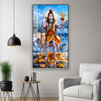 Mahadev Standing Acrylic Glass Painting with Trishul and Damru for Pooja Room