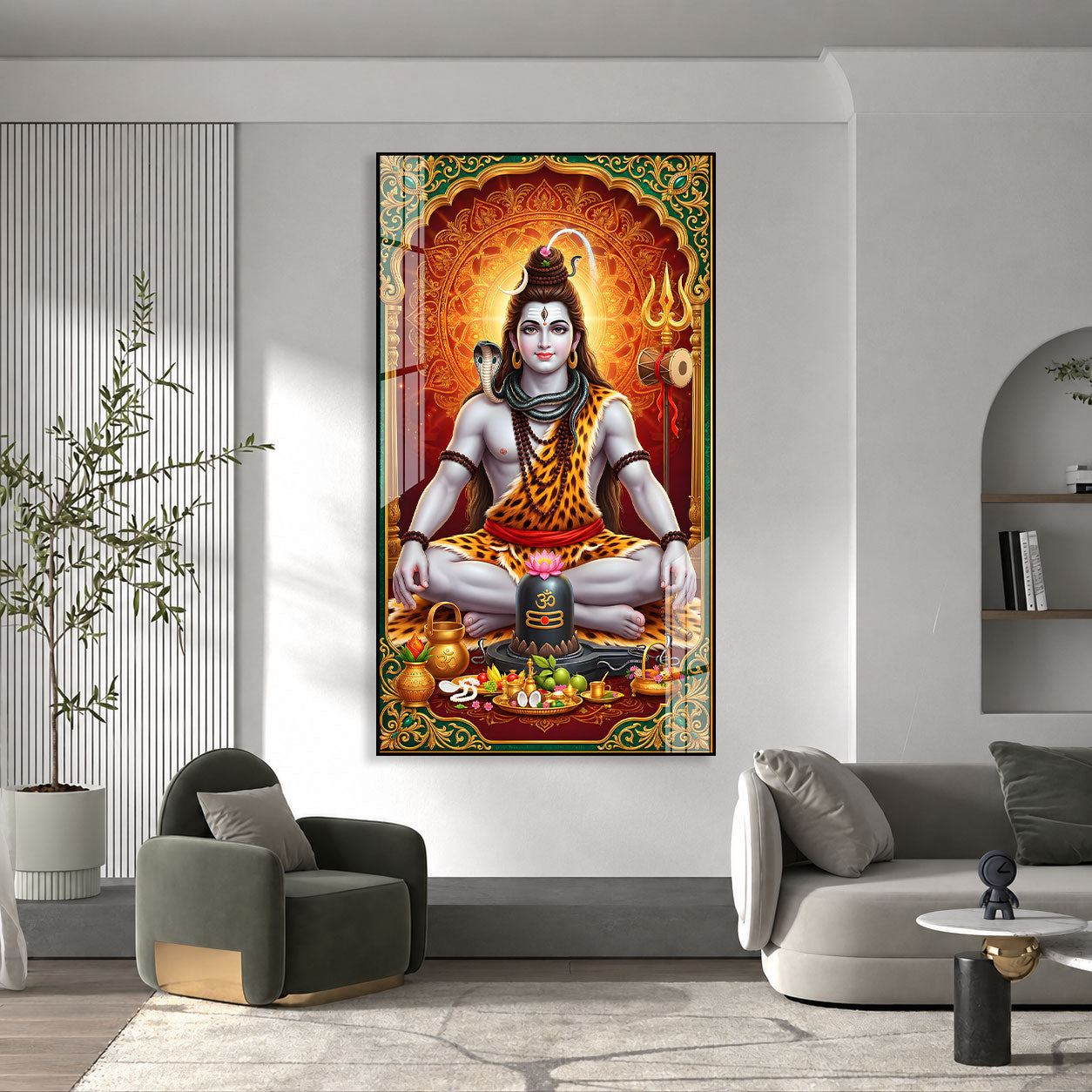 Lord Shiva Acrylic Glass Wall Painting for Temple Decoration