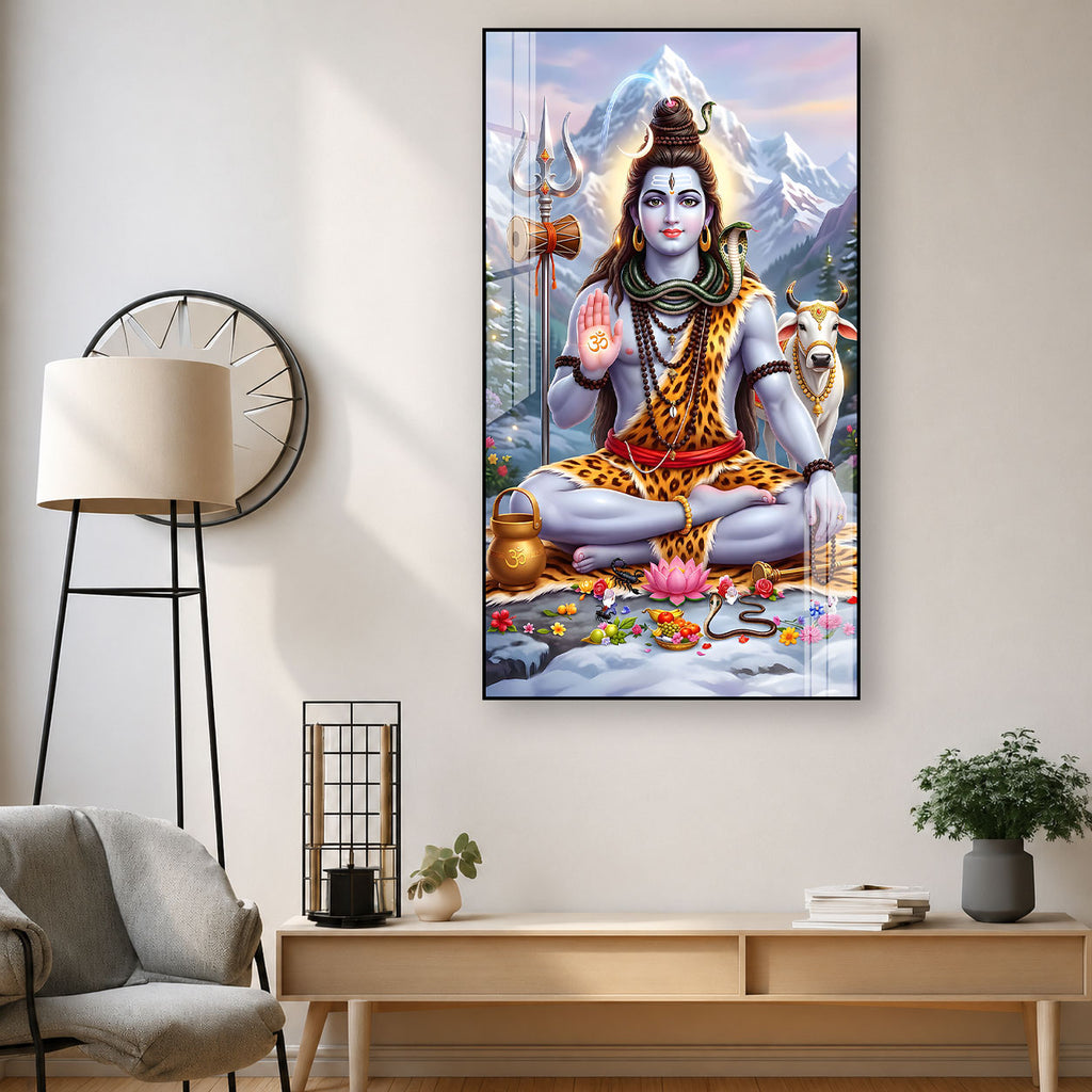 Lord Shiva Acrylic Glass Wall Painting for Modern Home Decor