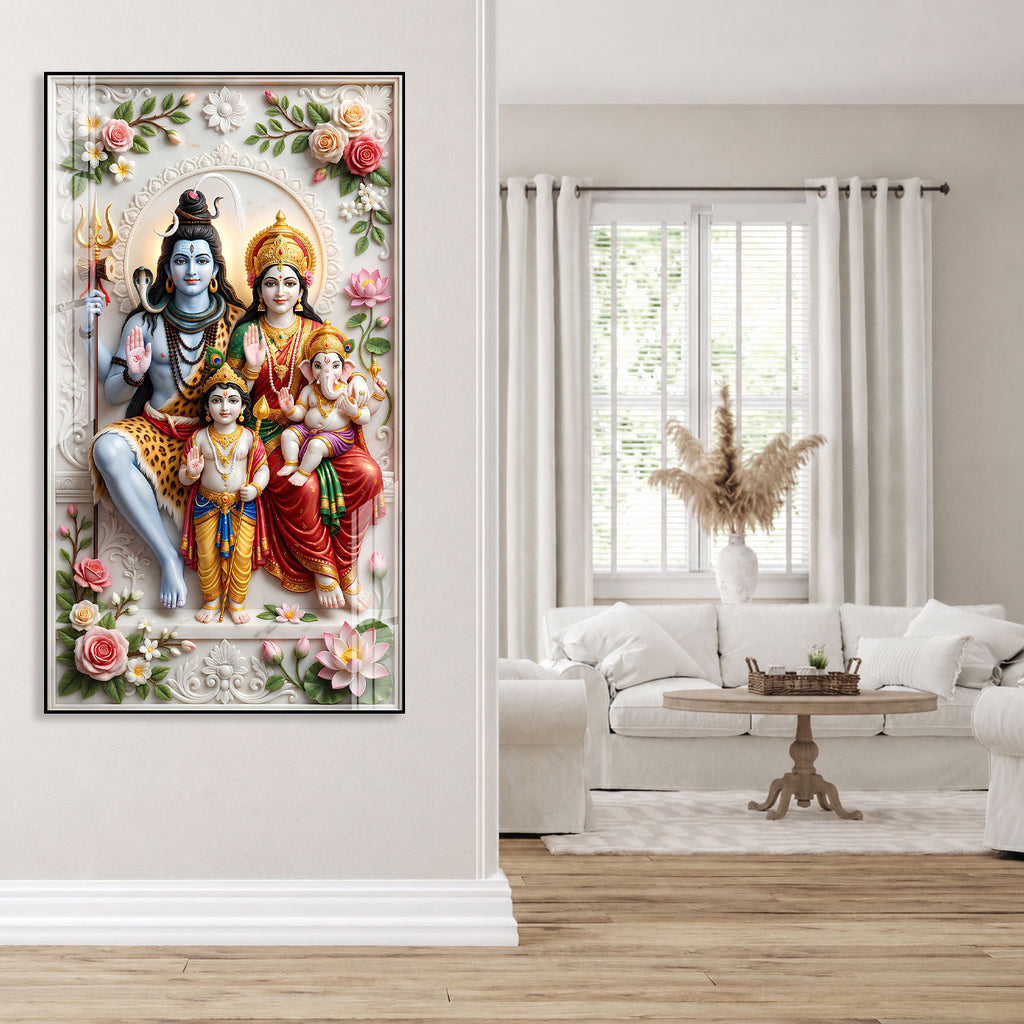 Shiv Parivar Acrylic Wall Painting for Living Room Home Decor