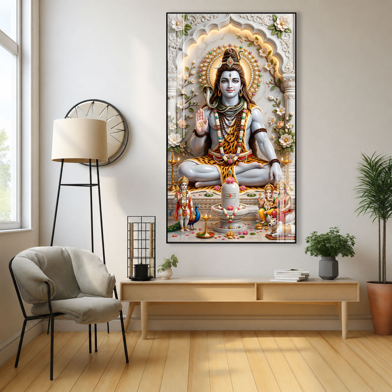 Mahadev Acrylic Glass Wall Painting with Shivling for Home Decor