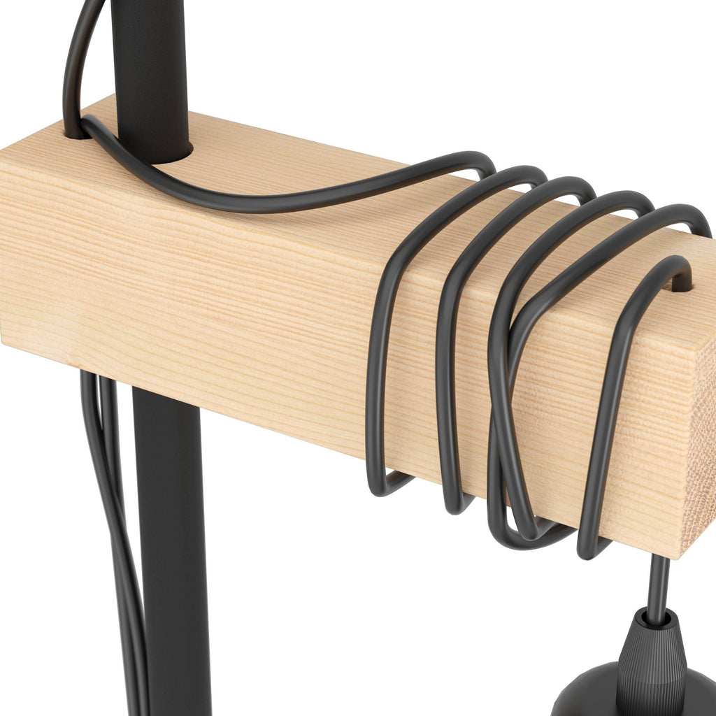 Black Metal & Natural Wooden Floor Lamp with Two Bulb