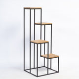 Black Metal Planter Stand with Premium Brown Wooden Shelves - 4 Tier - Decor Smart