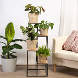 Black Metal Planter Stand with Premium Brown Wooden Shelves - 4 Tier - Decor Smart