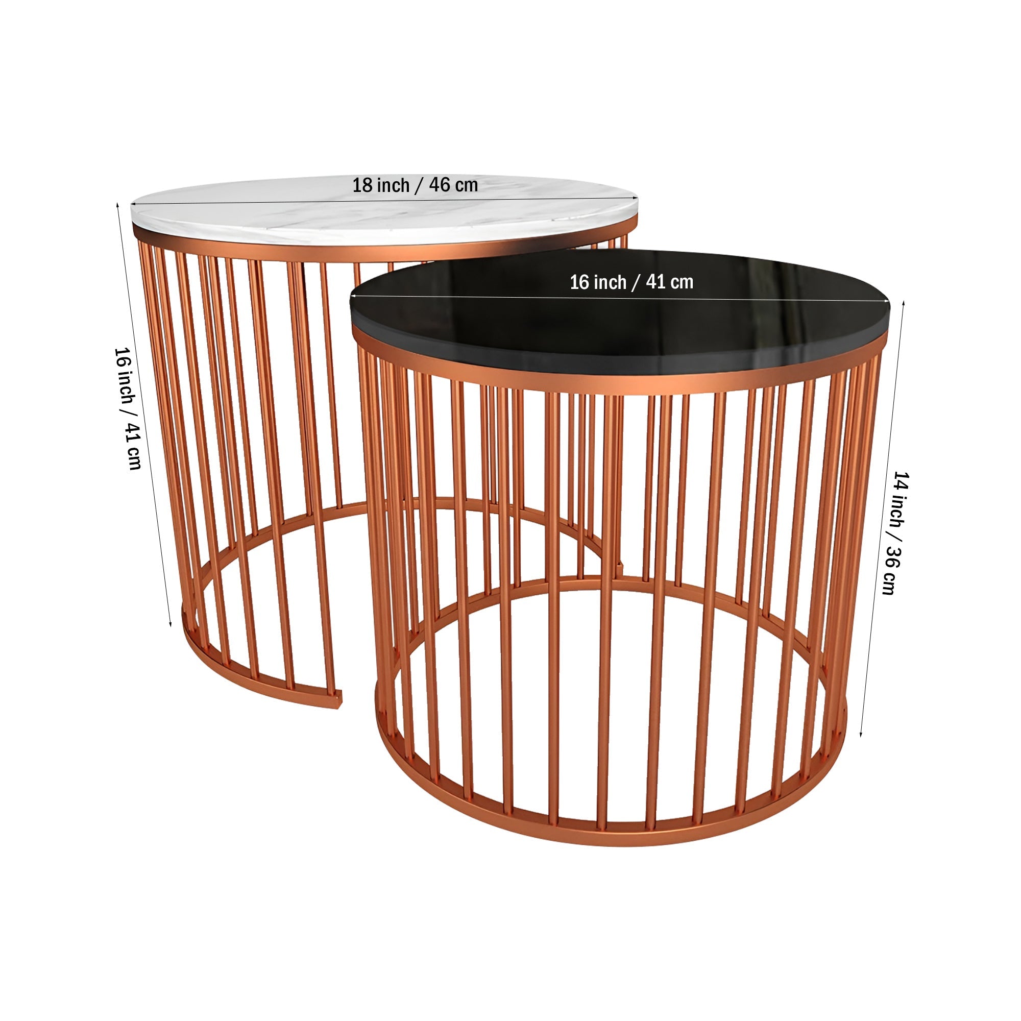 Black & White Caged Copper Nesting Table Set of 2 - Decor Smart
