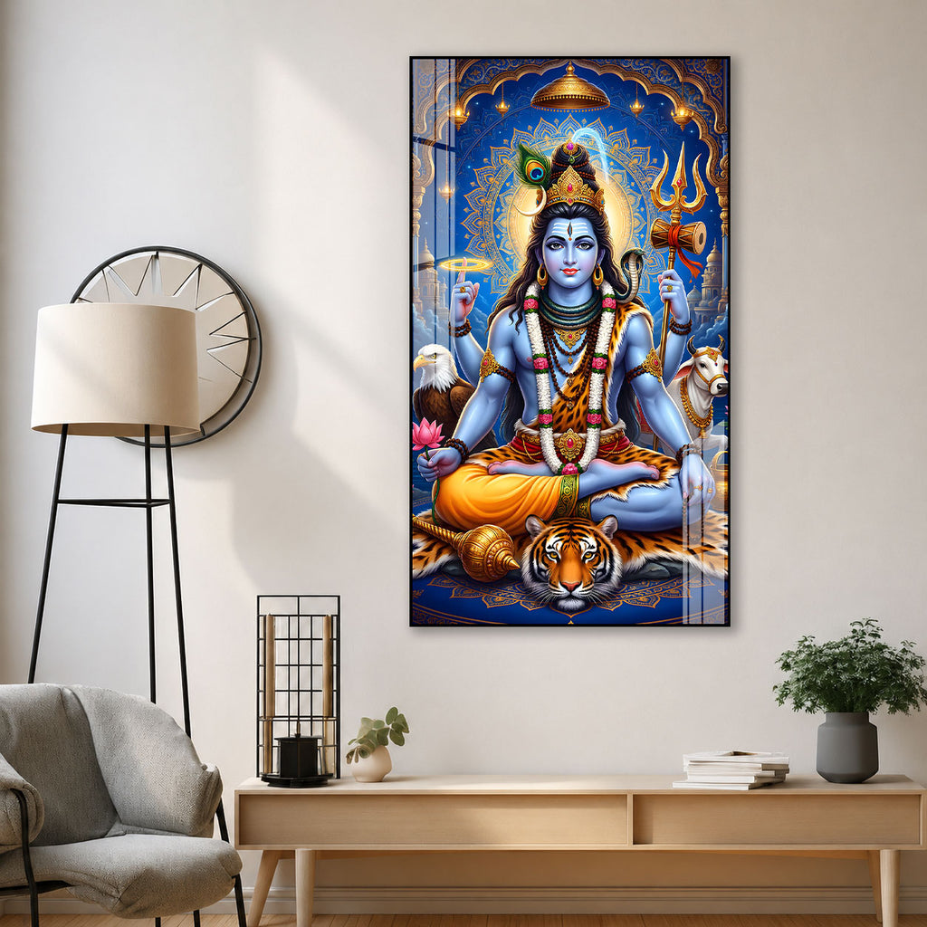 Modern Mahadev Acrylic Glass Wall Painting for Pooja Room