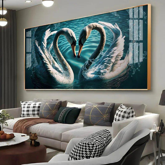 Blended By Love Swan Premium Acrylic Floating Wall Painting - Decor Smart