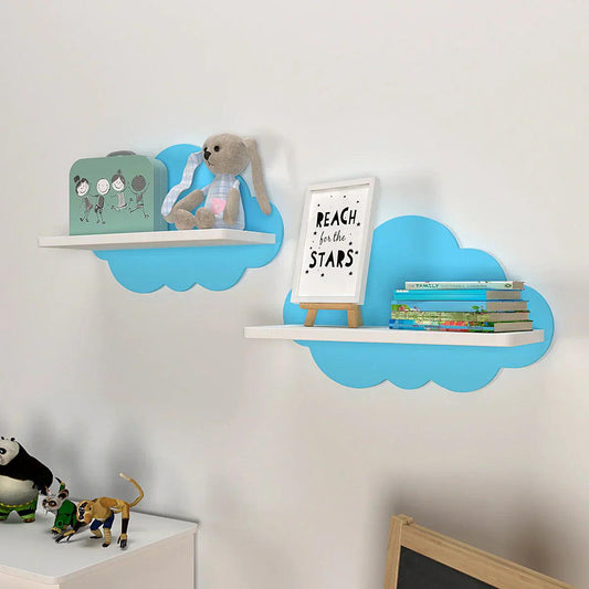 Blue Cloud Shaped Wooden Wall Shelf for Kids - Decor Smart
