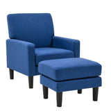 Blue Color Standard Velvet Accent Chair with Ottoman - Decor Smart