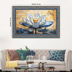 Blue Lotus Flower with Carved Figures Border Canvas Wall Painting
