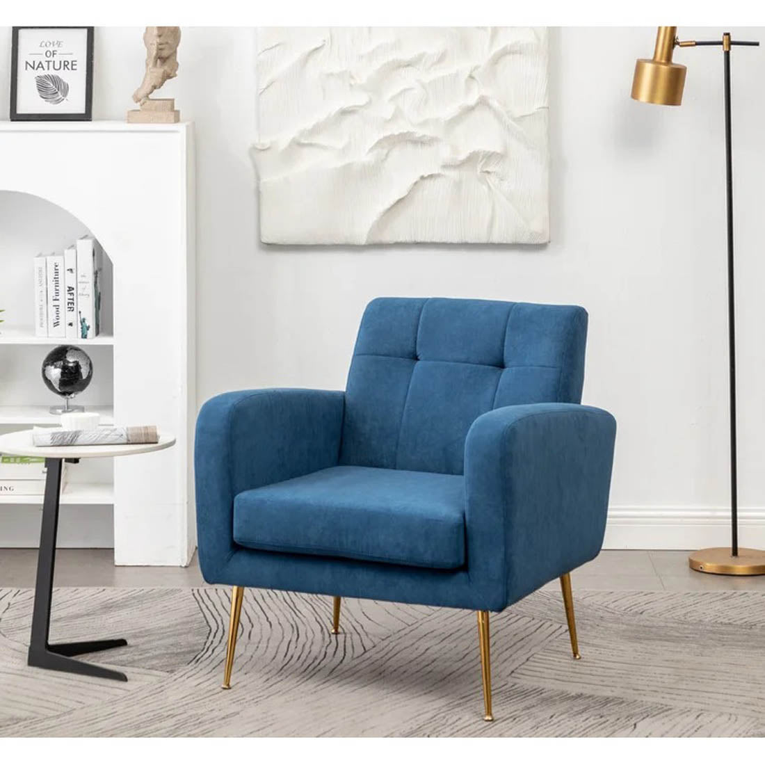 Blue Luxurious Tufted Velvet Sofa Lounge Chair - Decor Smart
