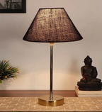 Blue Solid Traditional Bedside Table Lamp with Golden Finish Base