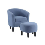 Bluish Grey Comfy Round Back Rich Velvet Accent Chair with Ottoman - Decor Smart