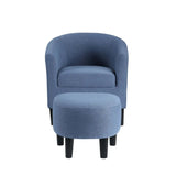 Bluish Grey Comfy Round Back Rich Velvet Accent Chair with Ottoman - Decor Smart